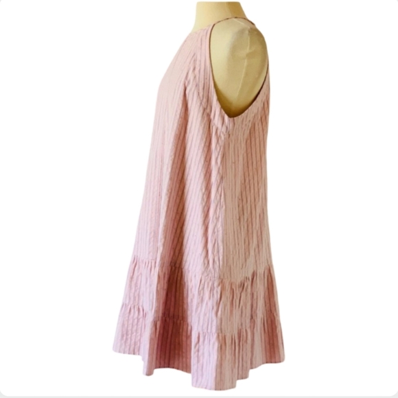 Rebecca Taylor Pink Striped Halter Dress Tiered Ruffle Hem Size 8 - Picture 9 of 12